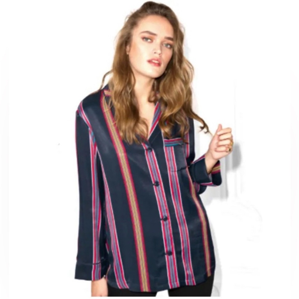 & Other Stories Top Paris Atelier Strips Silky Satin 4 Classic Preppy Quirky